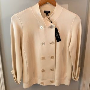 Talbots Ivory Double Breasted Cardigan Blazer Jacket in Petite Medium